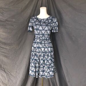 LuLaRoe Blue and Grey Triangle Midi Dress